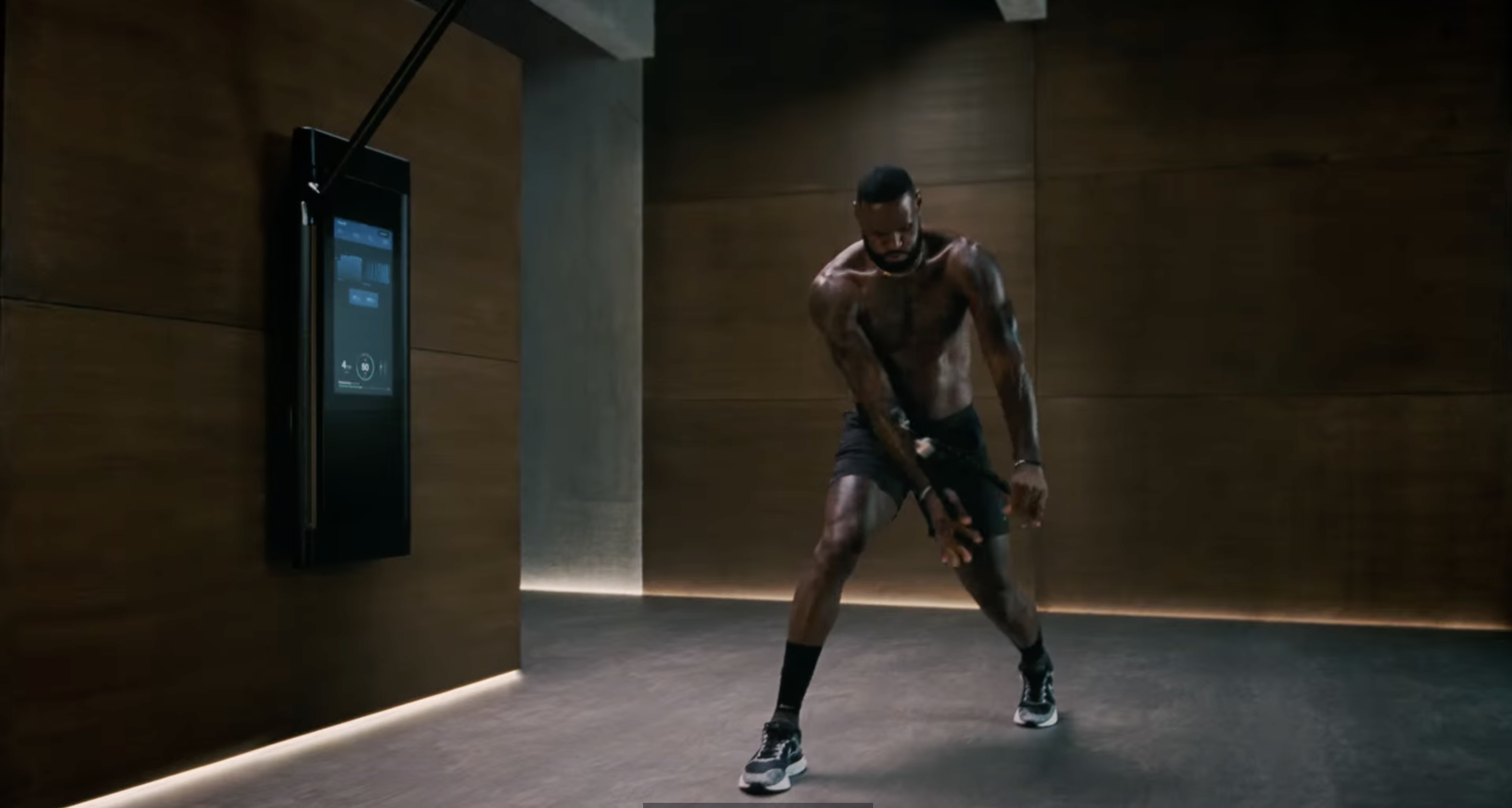 LeBron James in a rotational training position on Tonal