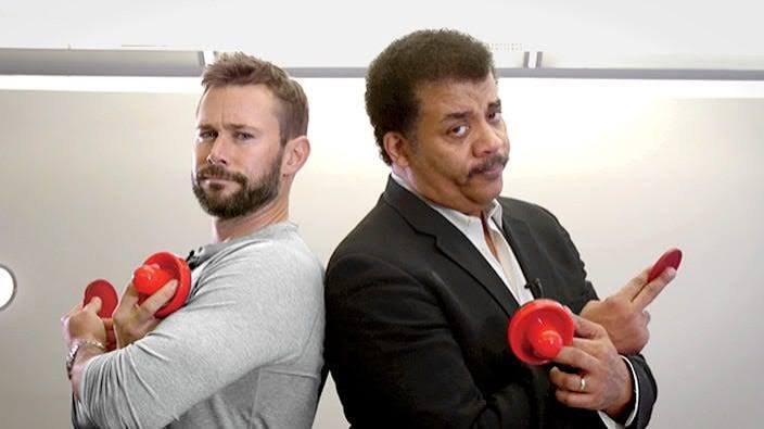 Matt Bean with Neil deGrasse Tyson on a Men's Health video shoot