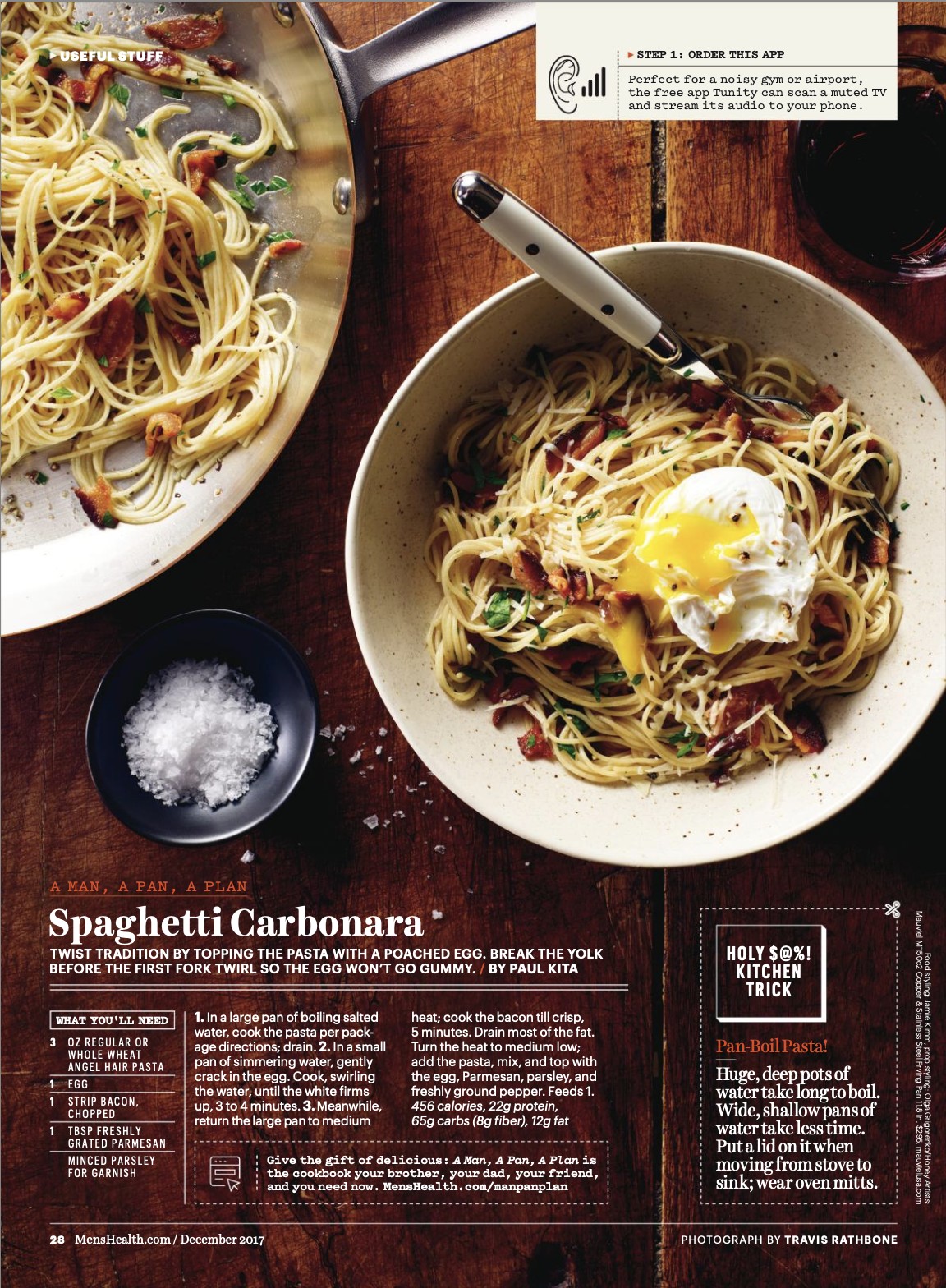 Men's Health recipe spread, Spaghetti Carbonara
