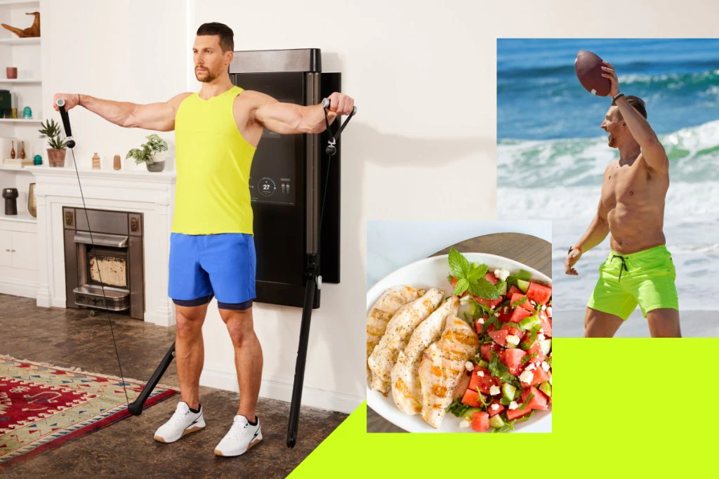 Four-Week Fast Track landing page hero collage — workout, nutrition, and lifestyle imagery